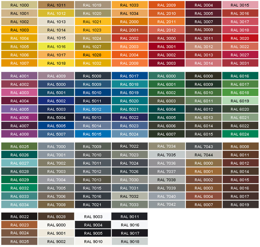 Каталог популярных цветов по RAL для покраски оцинкованного компостера DeltaPark от компании Удачные Теплицы